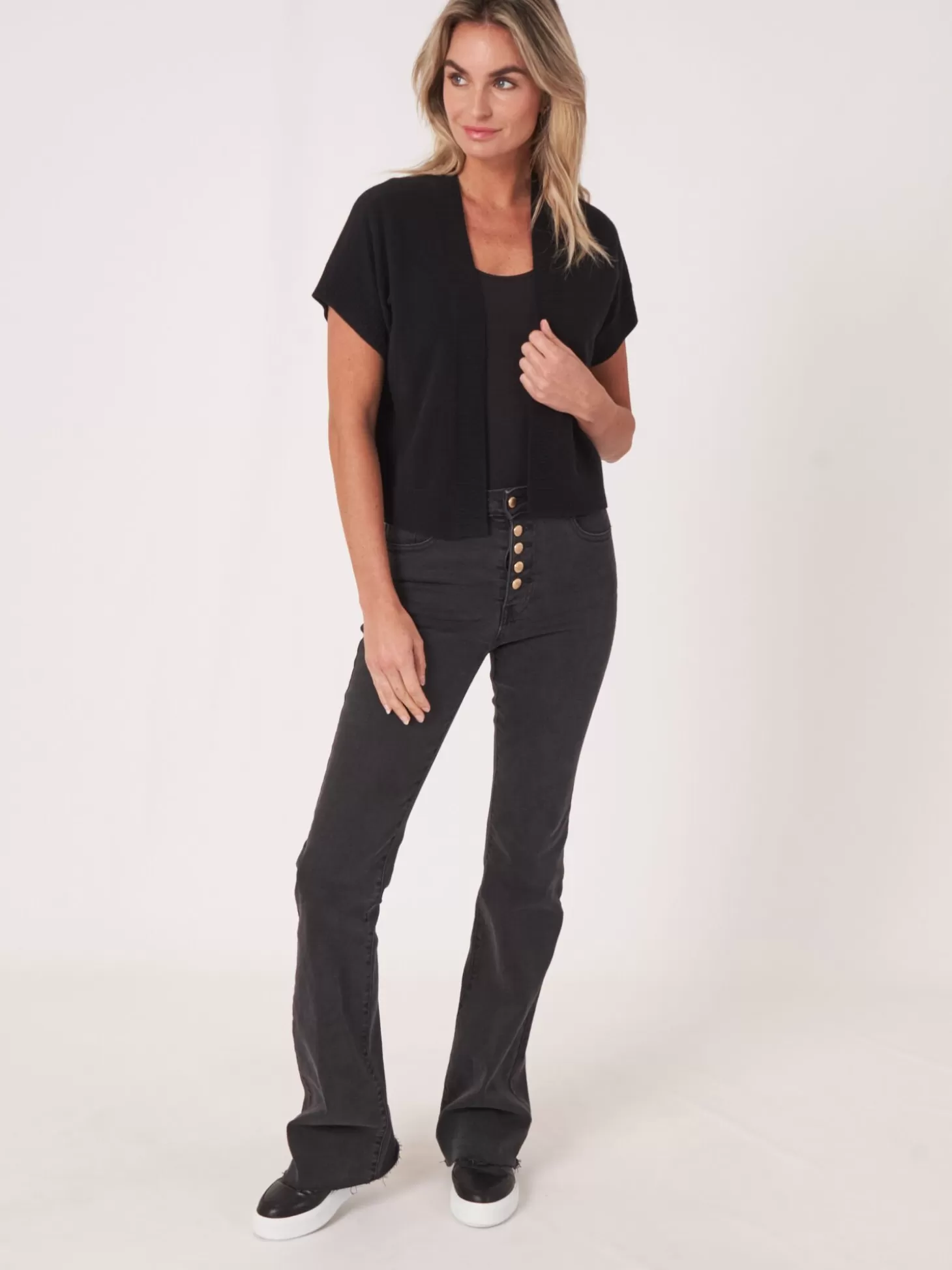 REPEAT cashmere Cardigan Court Et Ouvert A Col V Sur Le Dos Black Cheap
