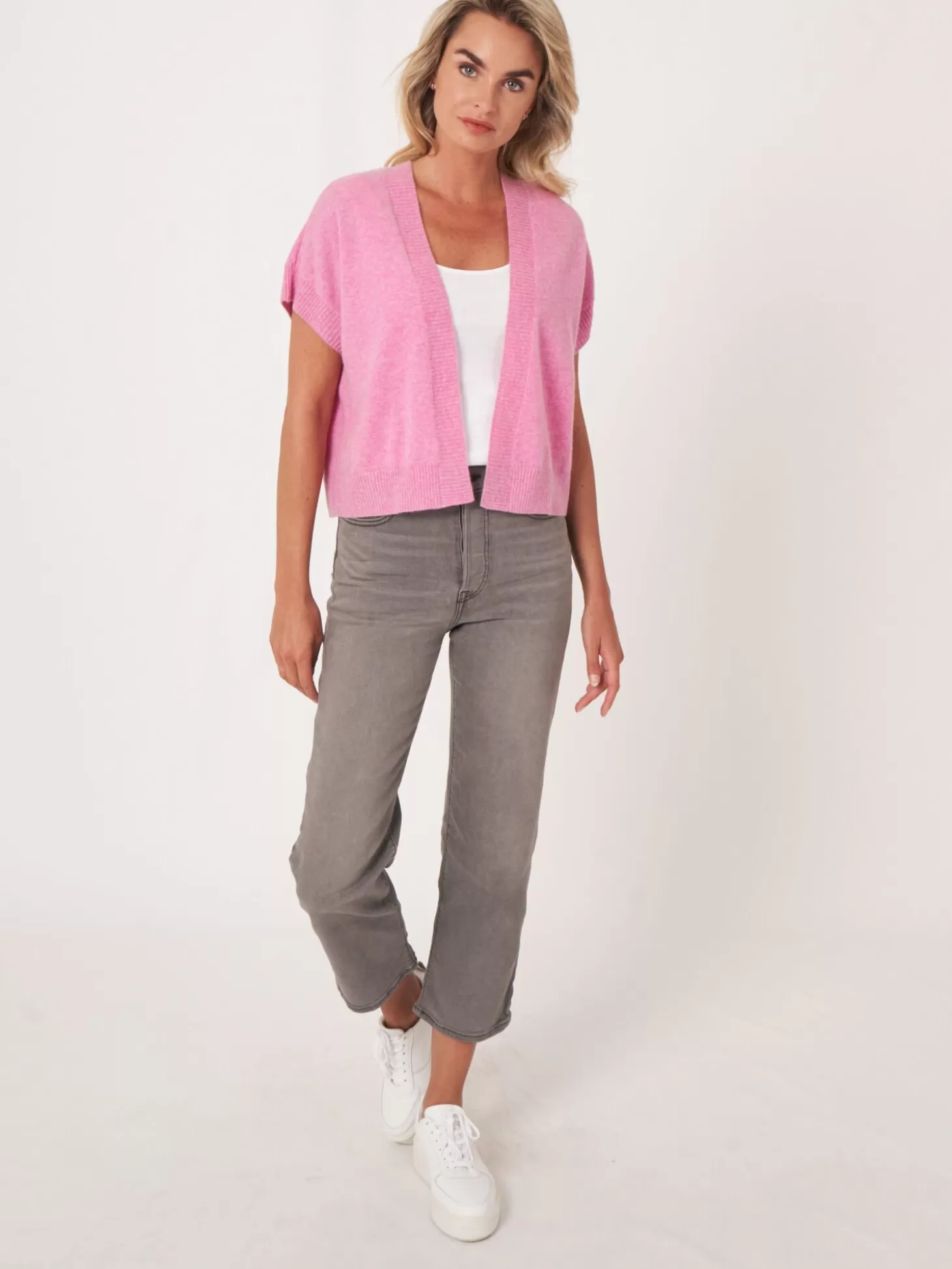 REPEAT cashmere Cardigan Court Et Ouvert A Col V Sur Le Dos Blossom Sale