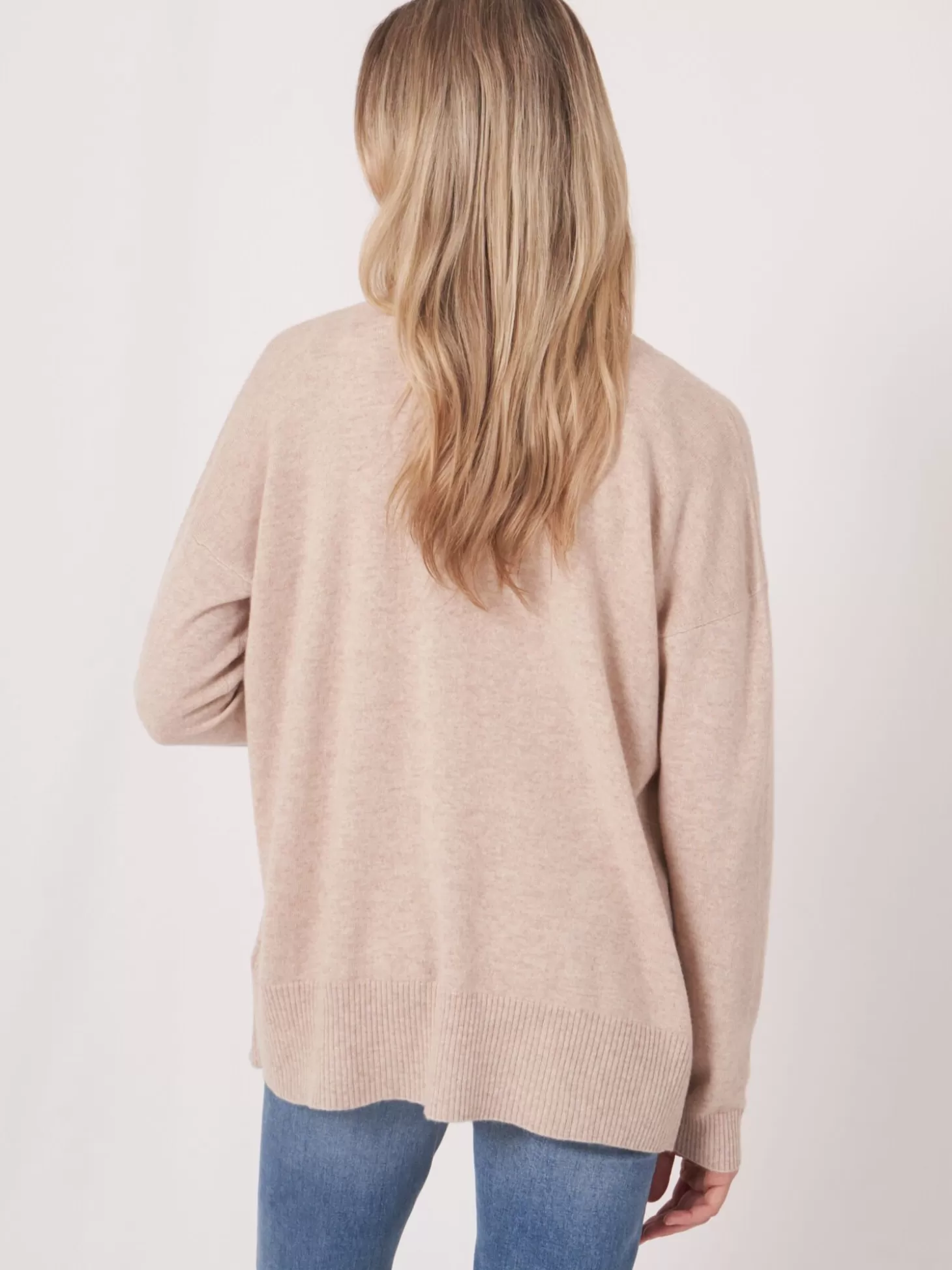 REPEAT cashmere Cardigan Ouvert En Cachemire Et Soie Melanges Avec Poches Sur Le Devant Beige Sale