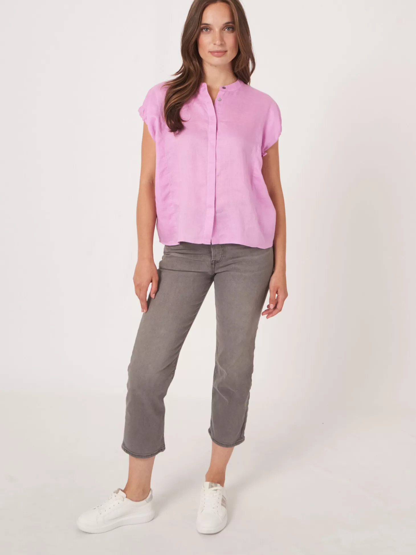 REPEAT cashmere Chemisier En Lin Avec Emmanchures A Cordon De Serrage Orchid Fashion