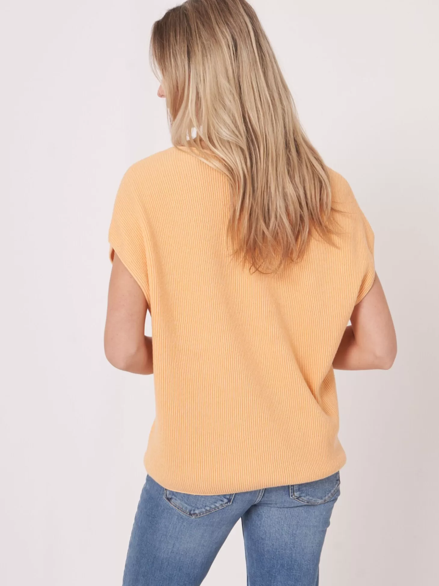 REPEAT cashmere Haut Tricote A Col En V En Melange Coton Cachemire Glow Discount