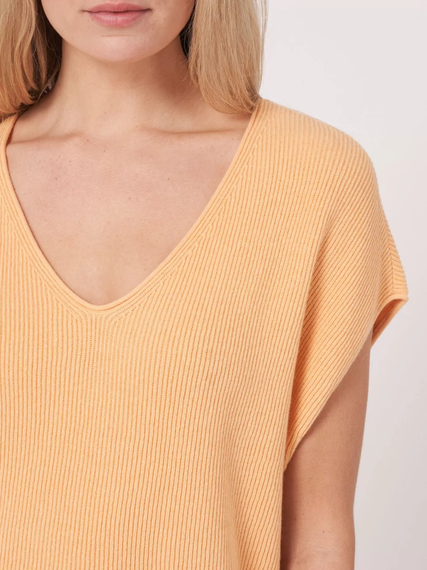 REPEAT cashmere Haut Tricote A Col En V En Melange Coton Cachemire Glow Discount