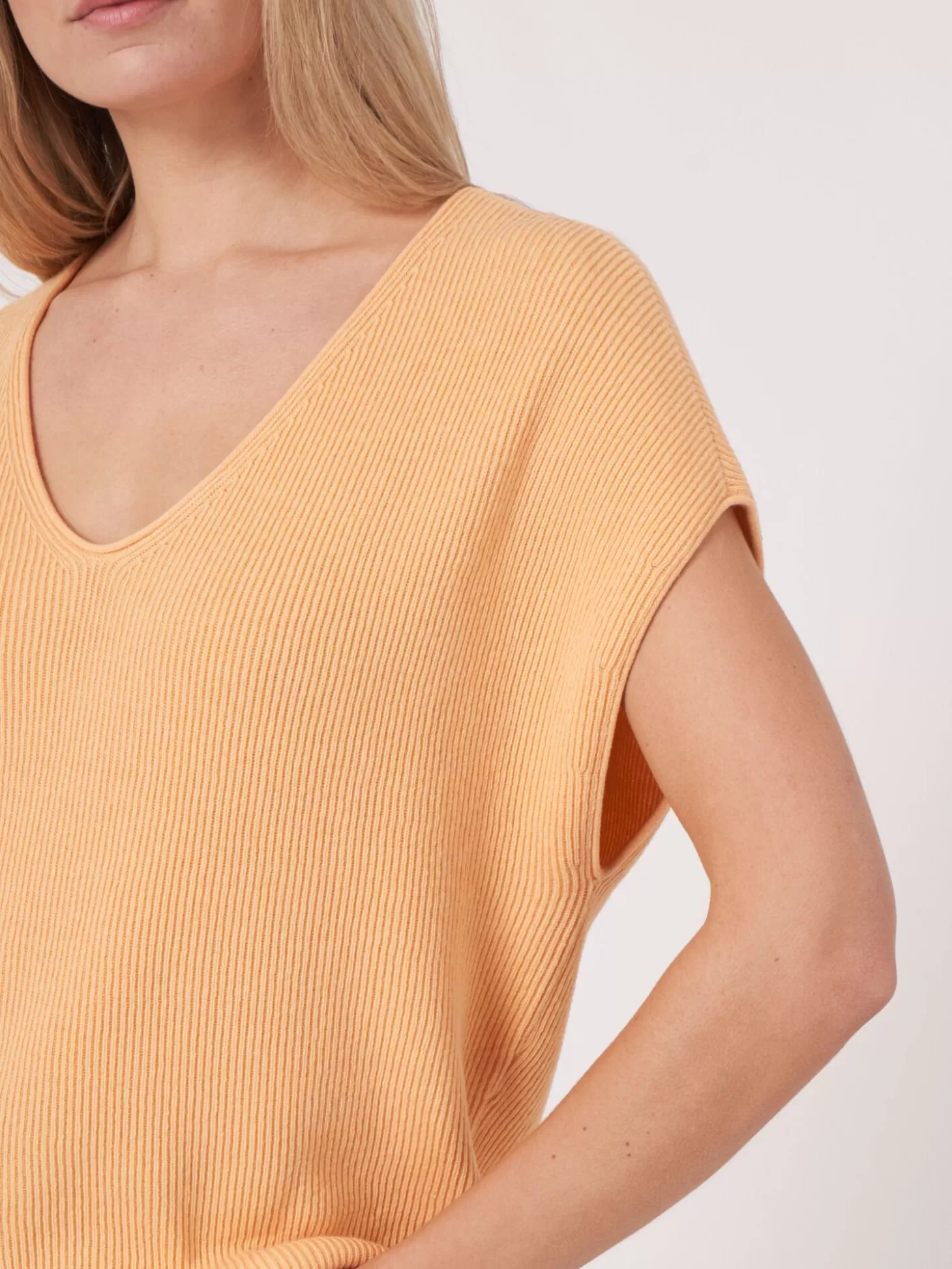 REPEAT cashmere Haut Tricote A Col En V En Melange Coton Cachemire Glow Discount