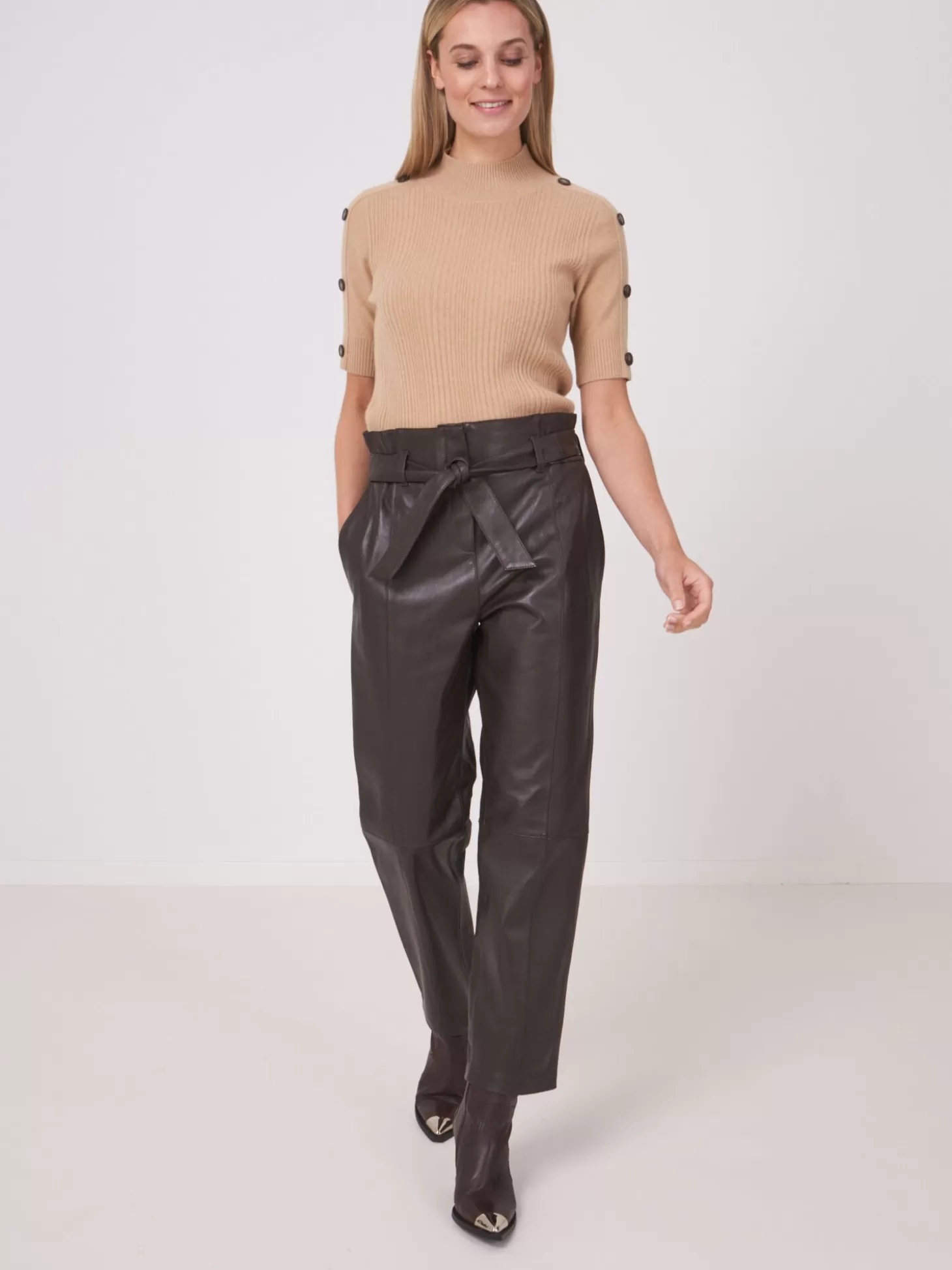 REPEAT cashmere Pantalon Ample En Cuir Avec Bande De Taille Morro Best
