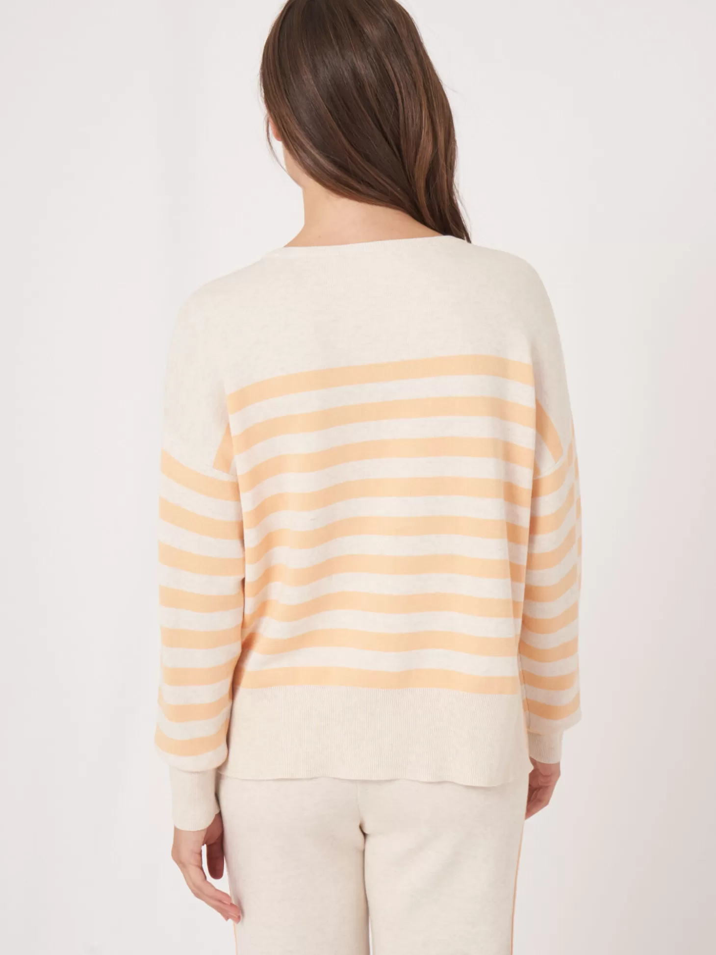 REPEAT cashmere Pull A Rayures En Coton Melange En Double Maille Fine Glow Outlet