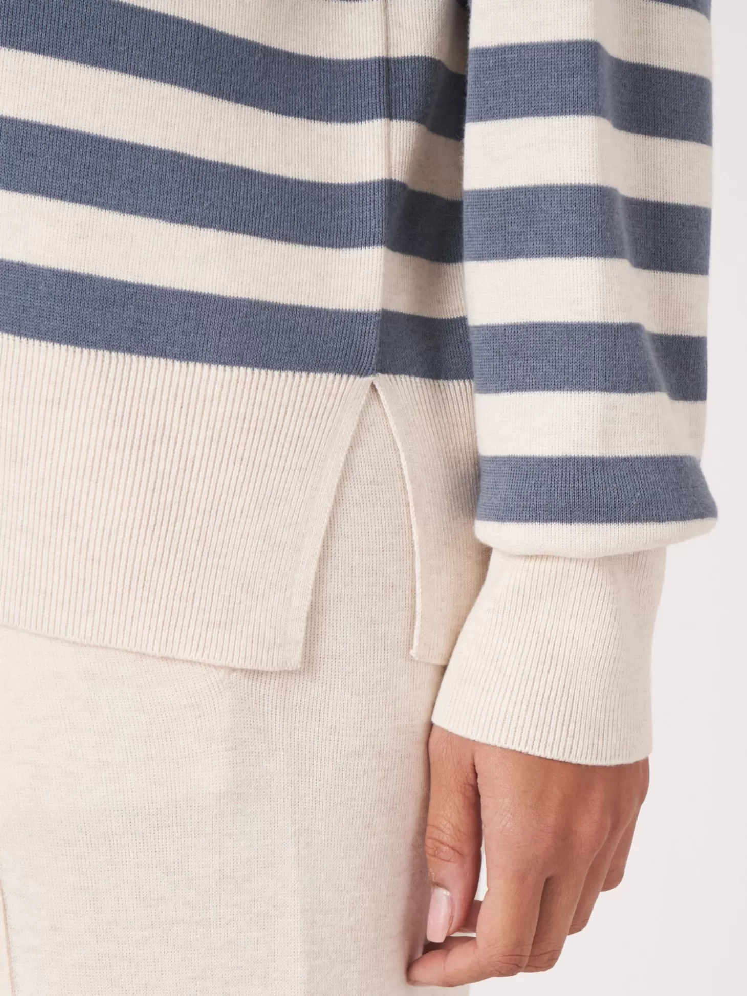 REPEAT cashmere Pull A Rayures En Coton Melange En Double Maille Fine Denim New