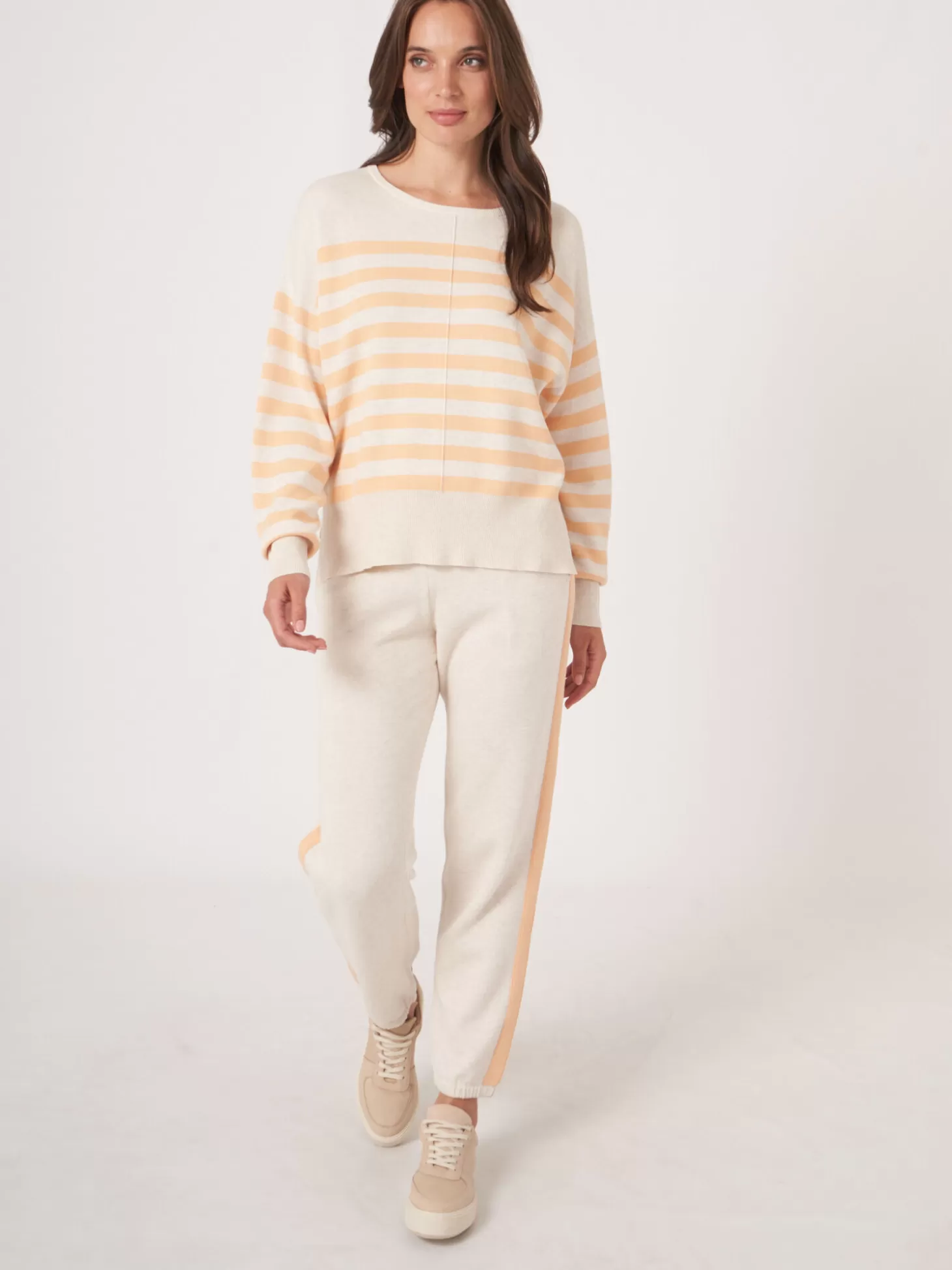 REPEAT cashmere Pull A Rayures En Coton Melange En Double Maille Fine Glow Outlet
