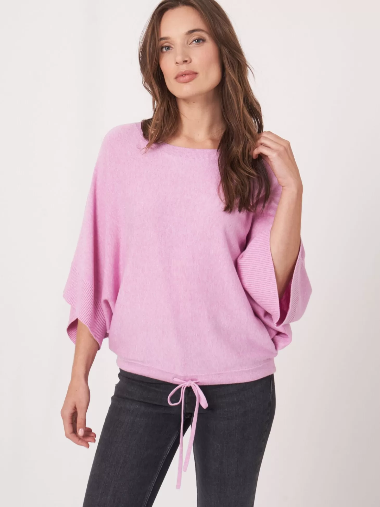 REPEAT cashmere Pull-Over Poncho En Coton Melange Avec Cordon De Serrage Orchid Cheap