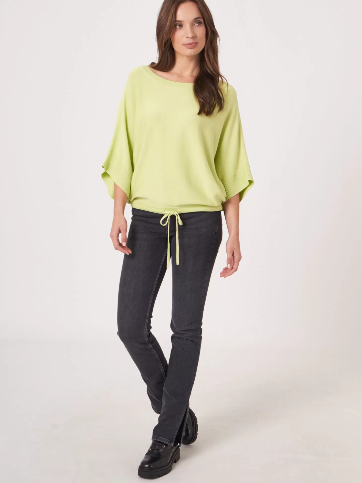 REPEAT cashmere Pull-Over Poncho En Coton Melange Avec Cordon De Serrage Soda Flash Sale