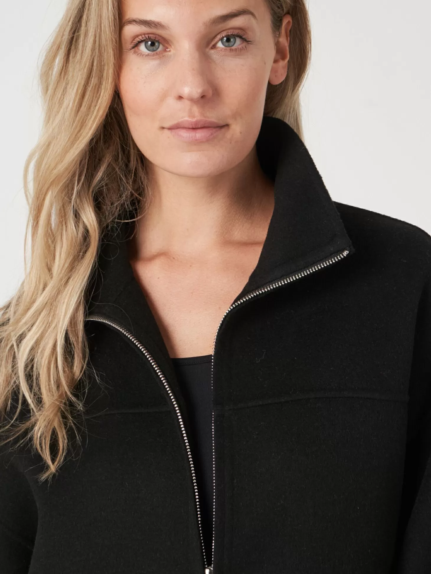 REPEAT cashmere Veste En Laine Melangee Avec Fermeture Eclair A Double Sens Black Fashion